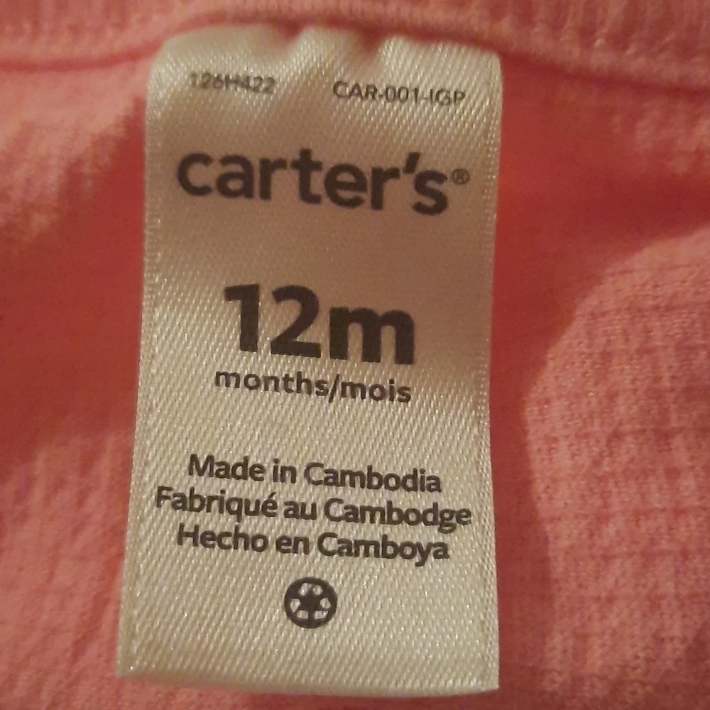Carters 12 months pink lightweight cardigan with ruffle detail